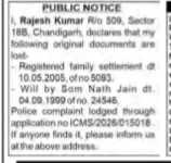 PUBLIC NOTICE - LOST DOCUMENTS
