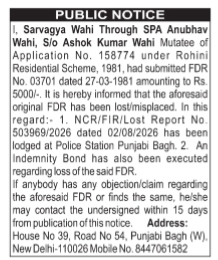 Public Notice: Lost FDR for Rohini Residential Scheme, 1981