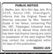 Public Notice: Lost Power of Attorney (POA)