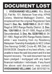 Public Notice: Lost Registered Sale Deeds