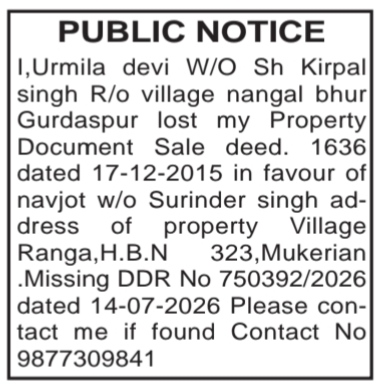 Public Notice: Lost Sale Deed