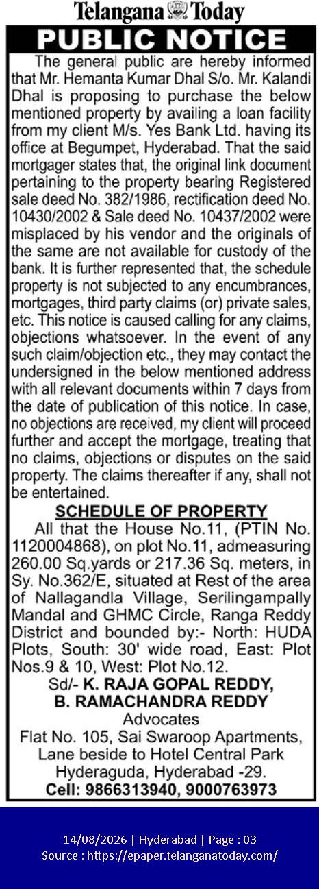 Public Notice: Missing Property Documents and Mortgage Proposal