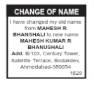 Public Notice: Name Change-MAHESH R BHANSHALI