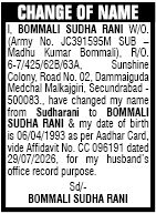 Public Notice: Name Change of Bommali Sudha Rani