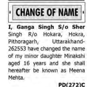 Public Notice: Name Change of Minor