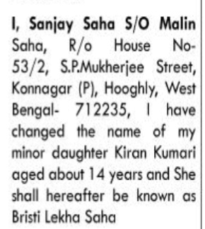 Public Notice: Name Change of Minor