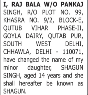 PUBLIC NOTICE: NAME CHANGE OF MINOR