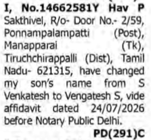 Public Notice: Name Change of Son