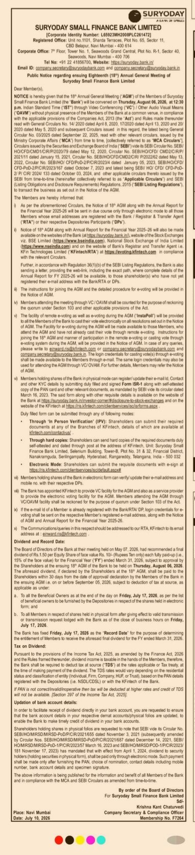 PUBLIC NOTICE OF 18 ANNUAL GENERAL MEETING