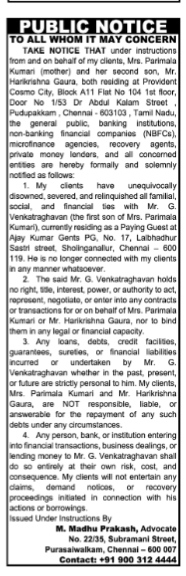 Public Notice of Disownment and Severance of Ties