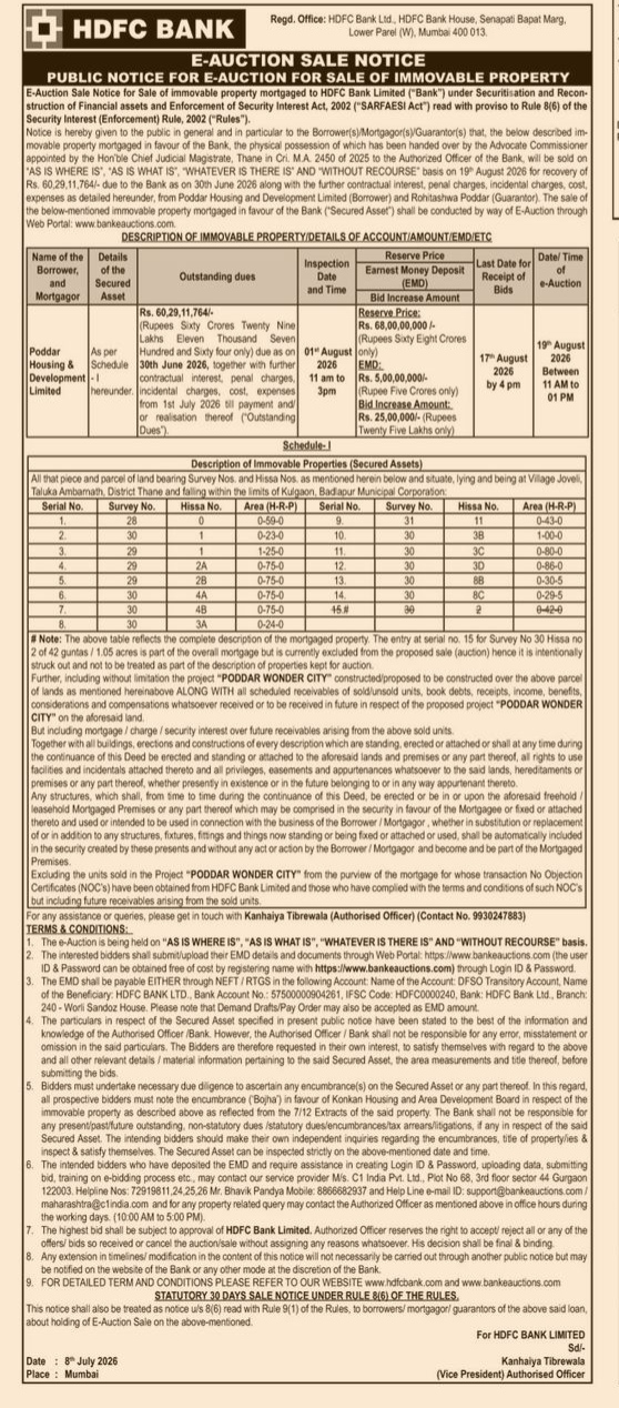 PUBLIC NOTICE OF IMMOVABLE PROPERTY