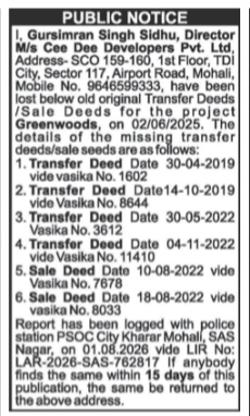Public Notice of Lost Property Documents