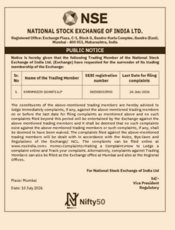 PUBLIC NOTICE OF NATIONAL STOCK EXCHANGE OF INDIA