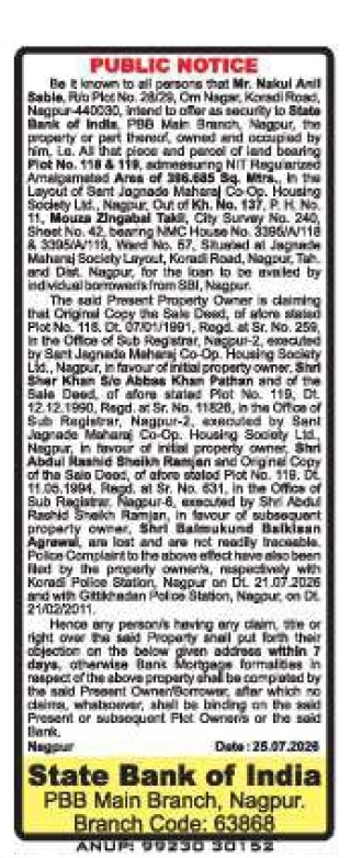 Public Notice of Property Mortgage and Lost Sale Deeds - State Bank of India