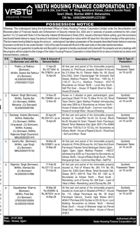Public Notice of Property Possession