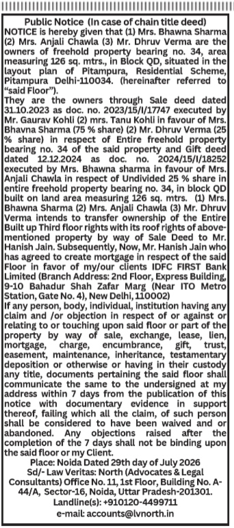 Public Notice of Property Sale and Mortgage Intent