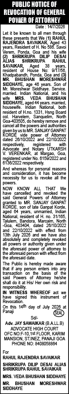 Public Notice of Revocation of General Power of Attorney