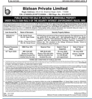 PUBLIC NOTICE OF SALE OF IMMOVABLE PROPERTIES