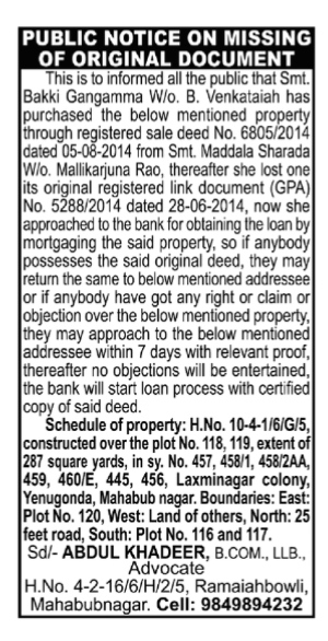 Public Notice on Missing Original Document