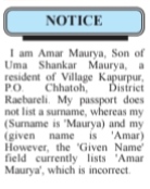 Public Notice: Passport Name Correction