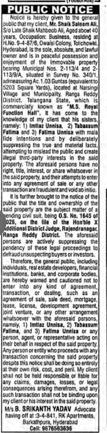 Public Notice: Property Dispute and Cautionary Warning