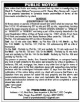 PUBLIC NOTICE - PROPERTY INVESTIGATION IN GOA