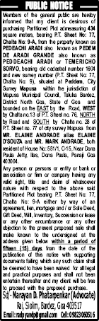 Public Notice: Property Purchase in Mapusa, Goa