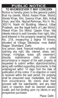 Public Notice: Property Sale and Legal Heir Claim