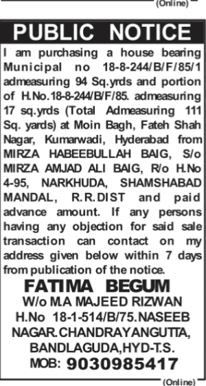 PUBLIC NOTICE- property transaction