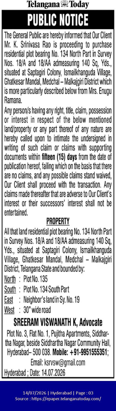 PUBLIC NOTICE PURCHASING A PROPERTY