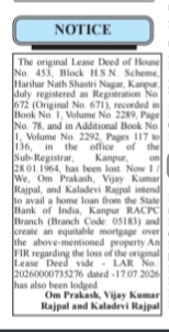 public notice regarding a lost legal document.