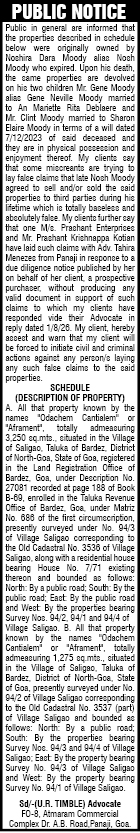 Public Notice Regarding Ownership of Devolved Properties in Saligao, Goa