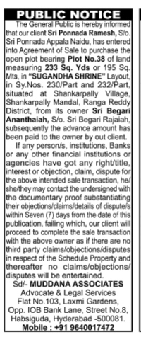 Public notice regarding the sale of a property