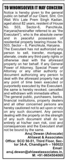 Public Notice: Revocation of Power of Attorney and Property Warning