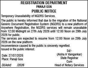 Public Notice: Temporary Unavailability of NGDRS Services in Goa