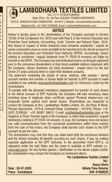 Public Notice: Transfer of Shares to IEPF Authority