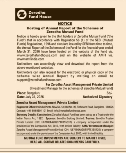 Public Notice: Zerodha Fund House Annual Schemes Report