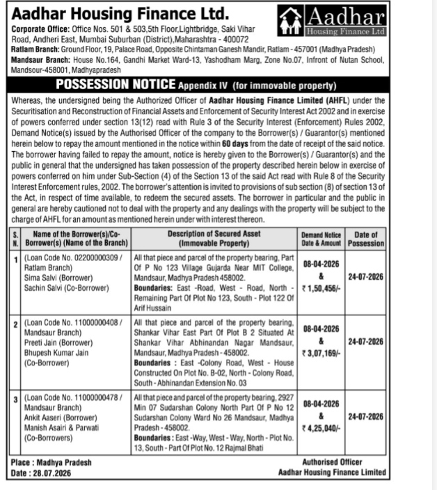 Public Possession Notice for Immovable Property (Appendix IV)