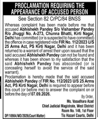 Public Proclamation for the Appearance of an Absconding Accused Person