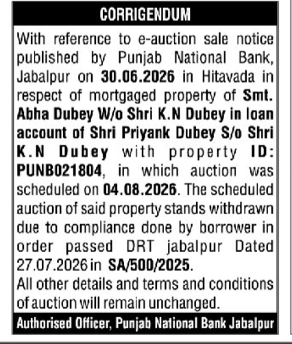 Punjab National Bank E-Auction Withdrawal Notice (Property ID: PUNB021804)