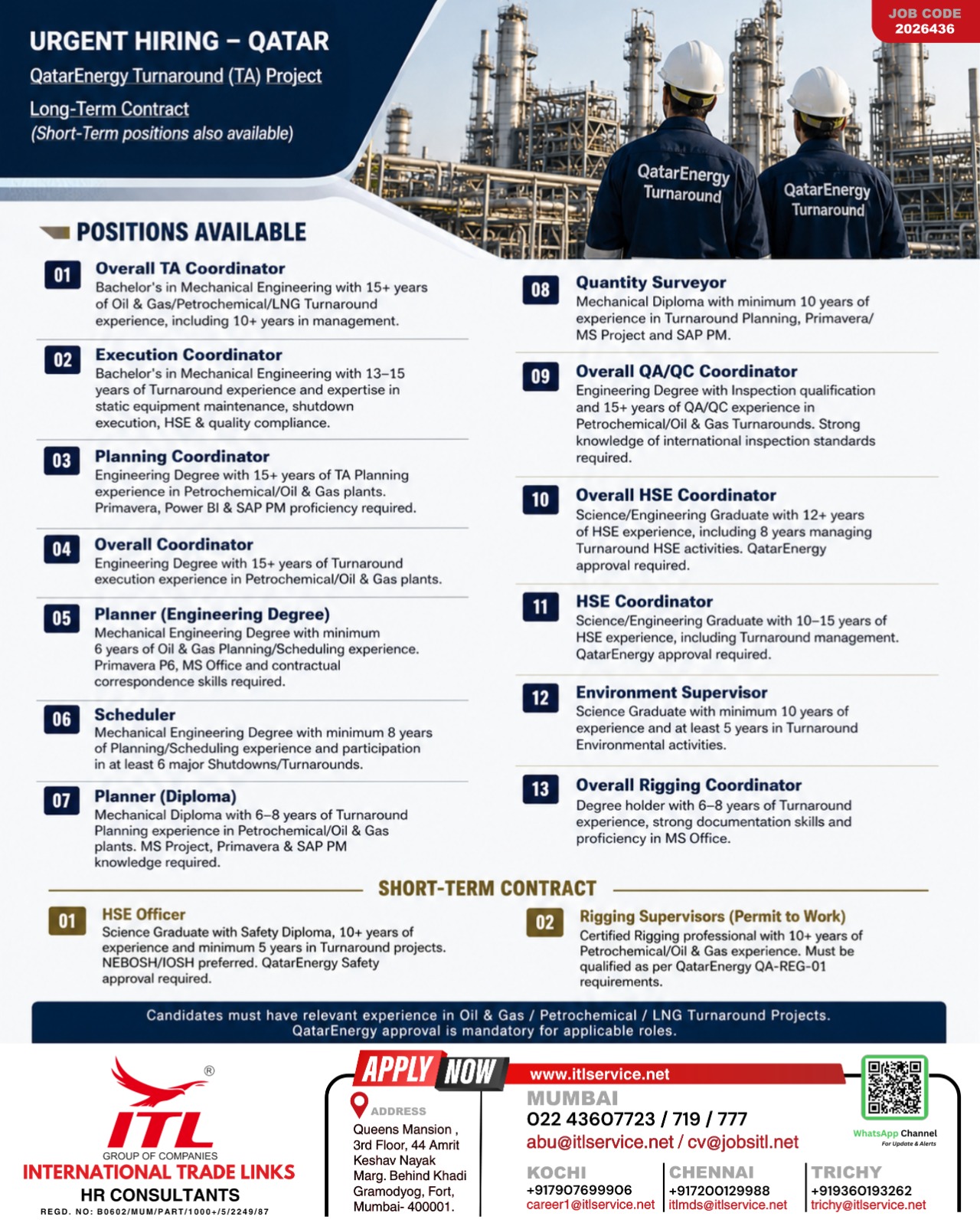 QatarEnergy Turnaround Project Job Recruitment Advertisement