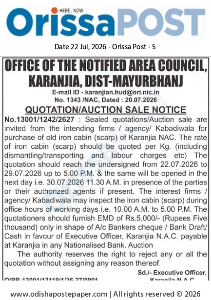 Quotation/Auction Sale Notice for Old Iron Cabin