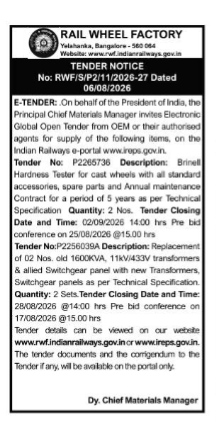 Rail Wheel Factory Tender Notice (August 2026)