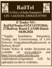 RailTel E-Tender Notice for Railway Board LAN Network Upgradation