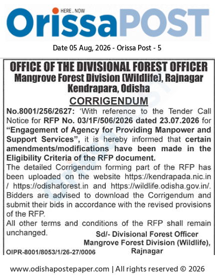 Rajnagar Mangrove Forest Division Support Services Tender Corrigendum