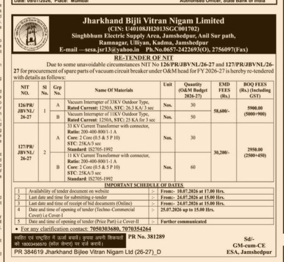 RE-TENDER NOTICE from jharkhand