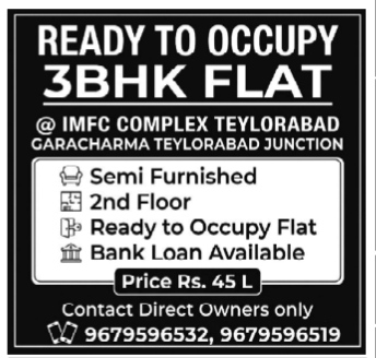 Ready to Occupy 3BHK Flat for Sale at IMFC Complex, Teylorabad