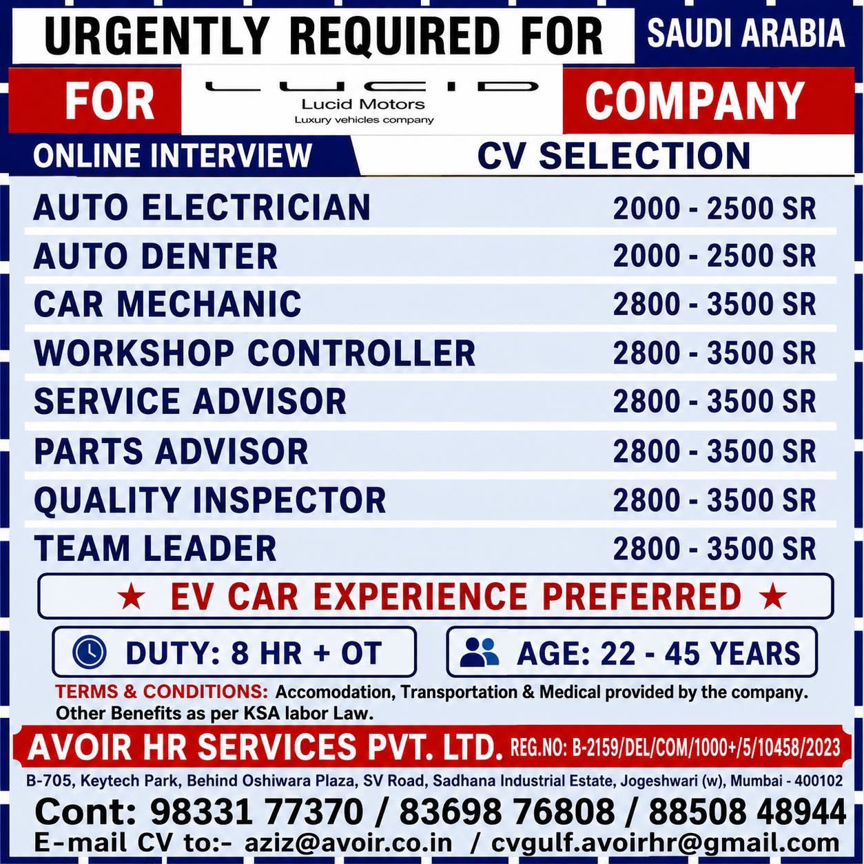Recruitment Advertisement for Lucid Motors, Saudi Arabia