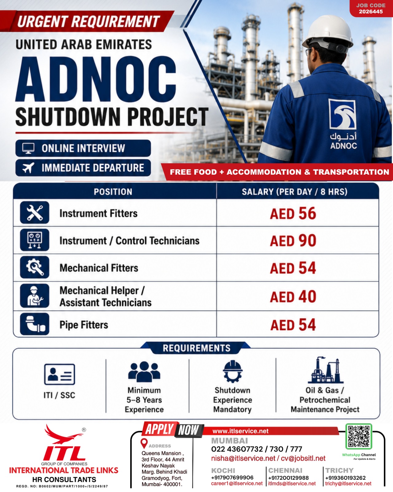Recruitment Drive for ADNOC Shutdown Project (UAE)