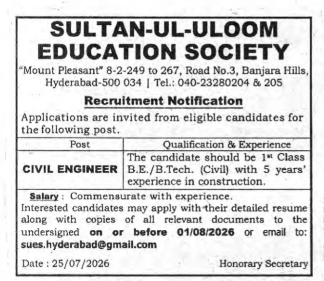 Recruitment Notification: Civil Engineer